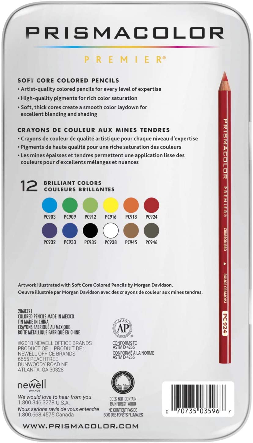 Prismacolor Premier Thick Core Colored Pencil Sets, 12-Color Set