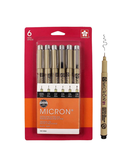 Sakura 6pc Micron Set - Extra Fine & Fine Line | Black