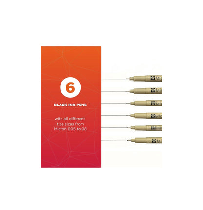 Sakura 6pc Micron Set - Extra Fine & Fine Line | Black