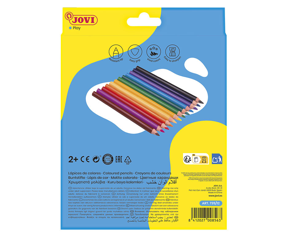 Jovi COLORED PENCILS Estuche 12 lápices de madera triangulares JUMBO colores surtidos