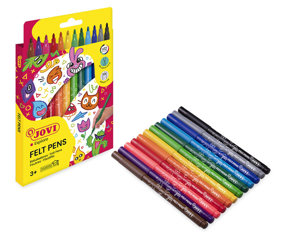 Jovi FELT PENS Estuche 12 rotuladores FINOS colores surtidos