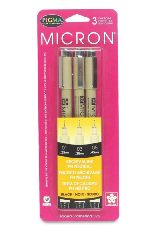 Pigma Pen Micron  set 3 | Black 01, 03, 05