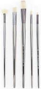 Royal & Langnickel - ZEN 33 Series Set of 5 Brushes, Long Handle, Synthetic White Bristle, Flat 12, Bright 1, Fan 4, Angular 8, Filbert 2